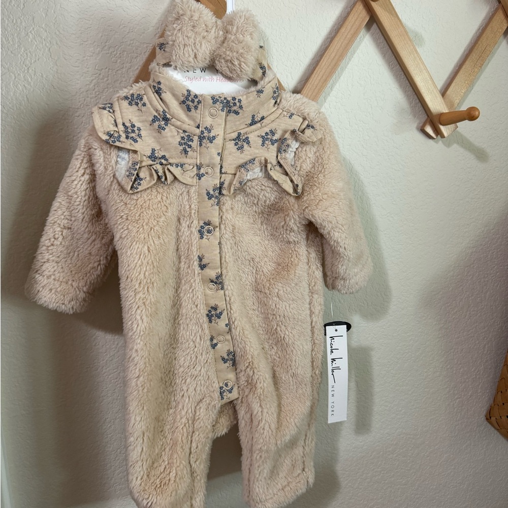 Nicole Miller Beige Floral Kids One Piece